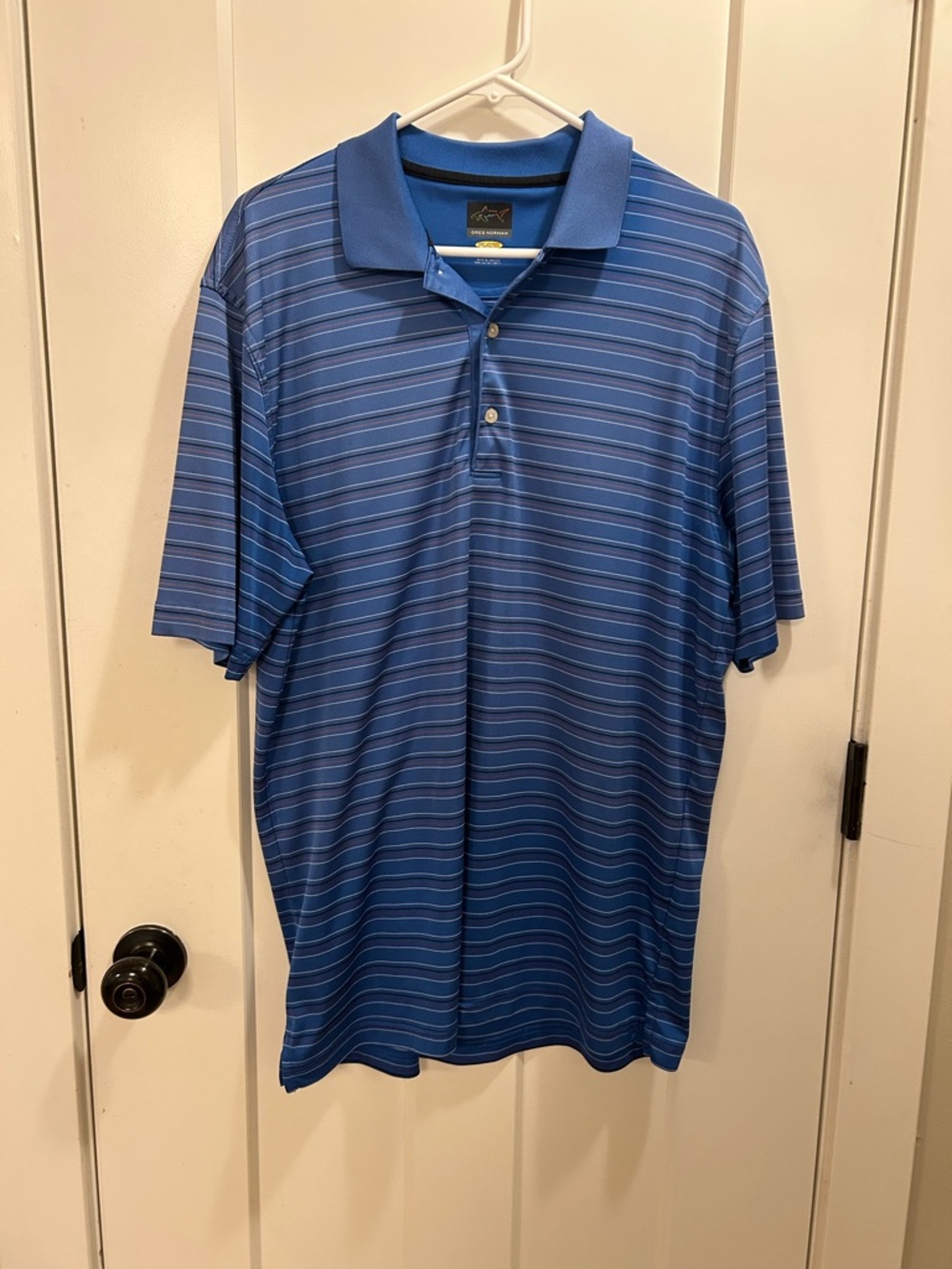 Blue Striped Golf Polo Shirt - Performance Short Sleeve